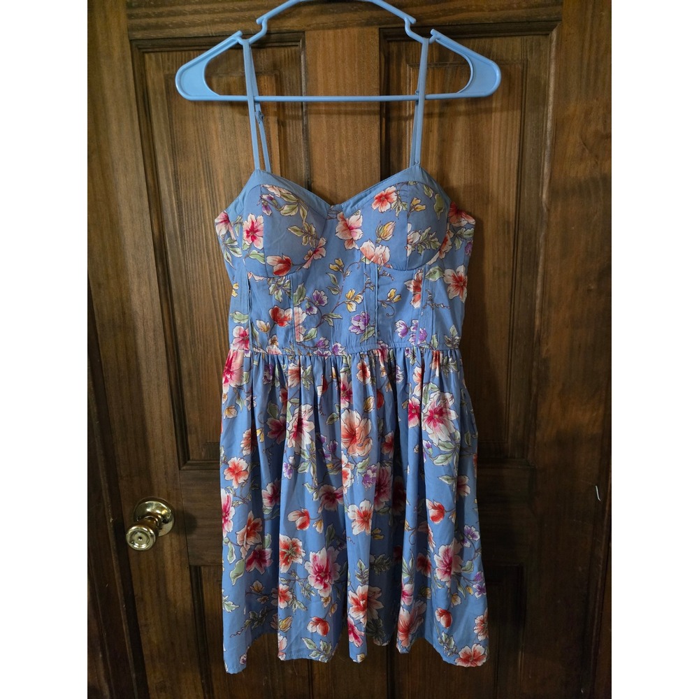 B.O.G Collective Blue Floral‎ Bustier Sundress Smocked Back Size L